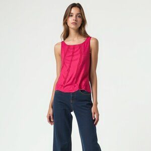 Neon Buddha Pink Sleeveless Top Size S Pintuck Detail Art Deco Boho Lagenlook